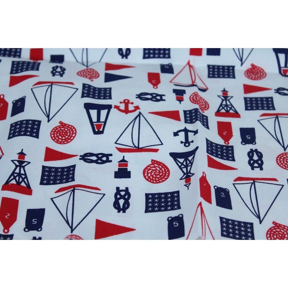 Nautical Red White Blue Remnant Fabric 2pcs Sail Boat Knot Lighthouse Rope Flag